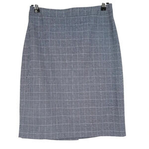 Banana Republic Straight Pencil Skirt Chambray Blue Windowpane Plaid Zip